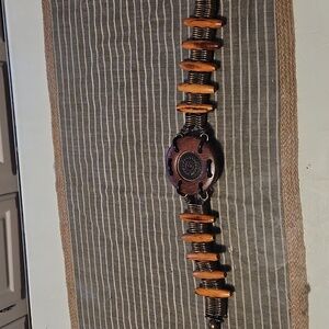 Boho 60's Vintage Taiwain ROC Wood Medallion Adjustable Belt.